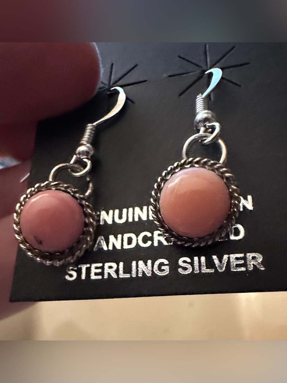 Esther White Navajo Handcrafted Sterling Silver Pink Conch Drop Earrings - NEW